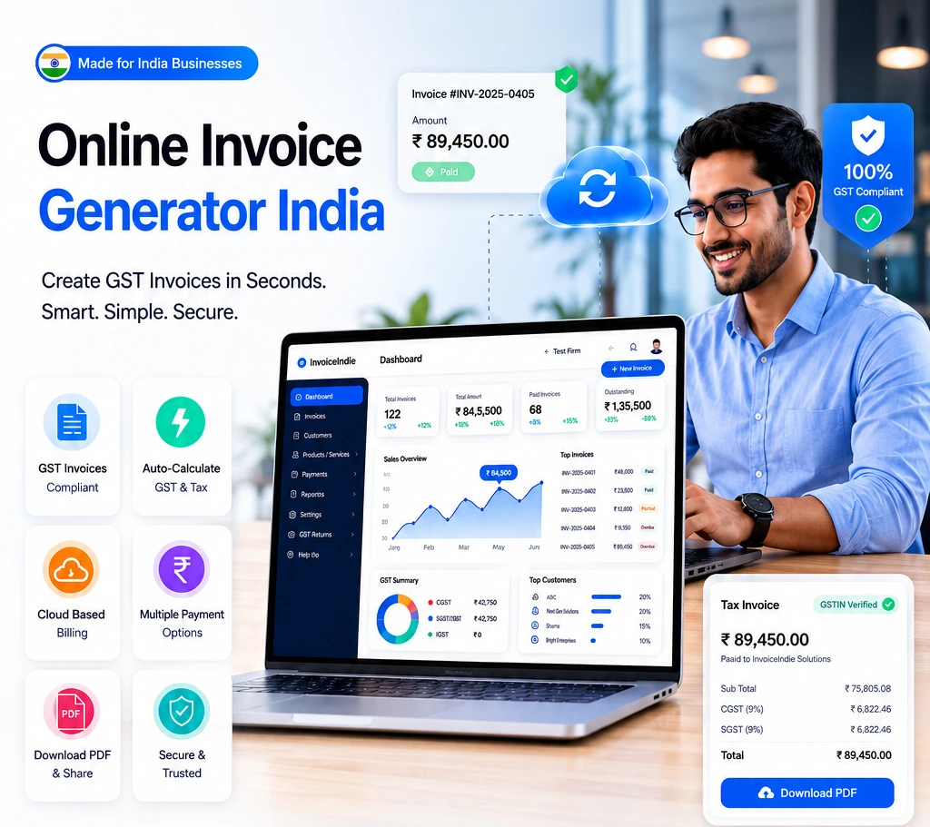 Online Invoice Generator India dashboard by GoPareto