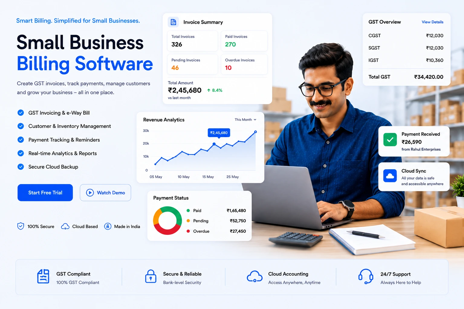 Small Business Billing Software dashboard by GoPareto
